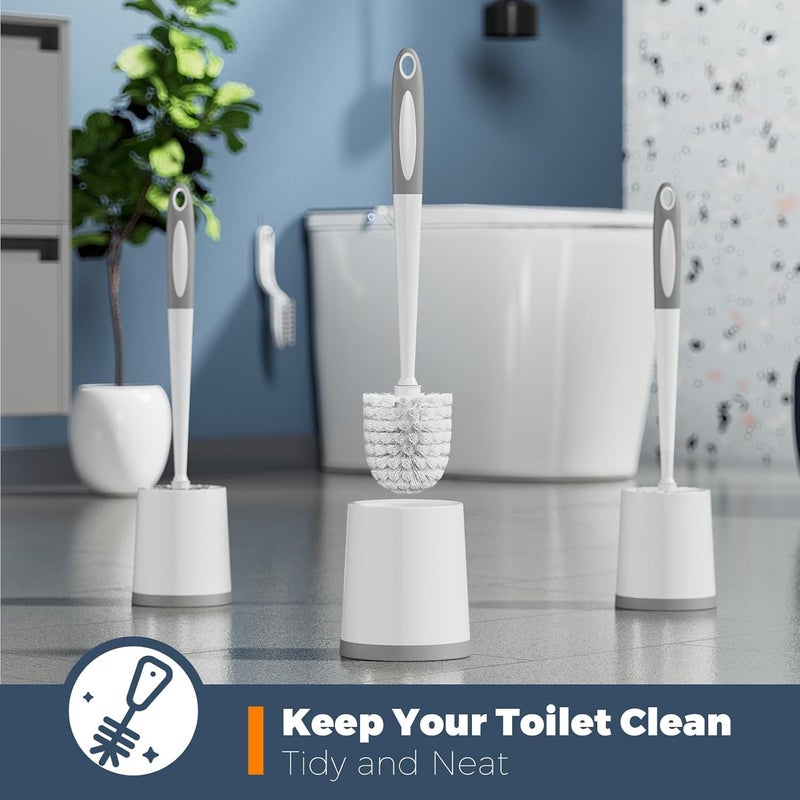 Holaloha Toilet Brush, 3 Pack Toilet Brushes for Bathroom with Holder, Bathroom Accessories Toilet Bowl Brush with 3 Clean Brush, Toilet Scrub Brush, Toilet Brush Set for Deep Cleaning, White - Image 5